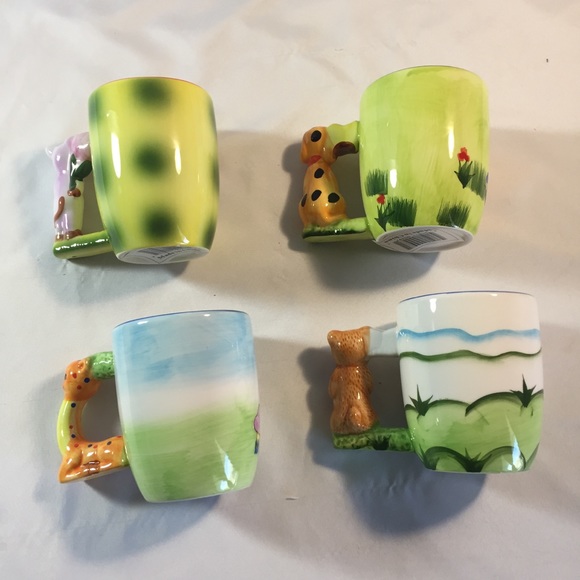 4 vintage ceramic animal mug set dog pig bear dear - Picture 12 of 12